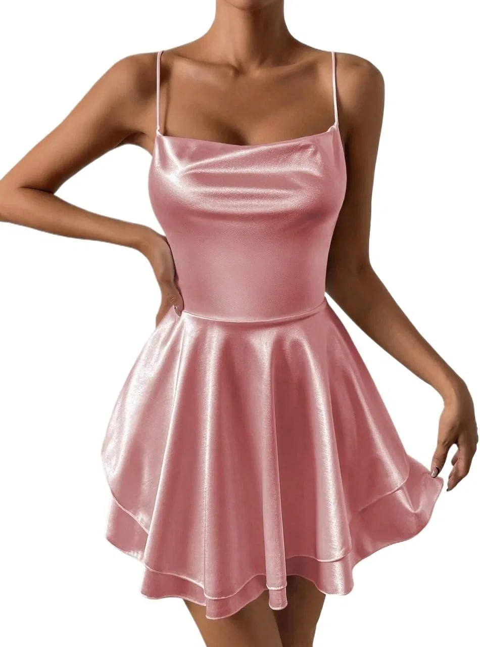 Женское мини-платье на бретелях с открытой спиной Dusty Pink