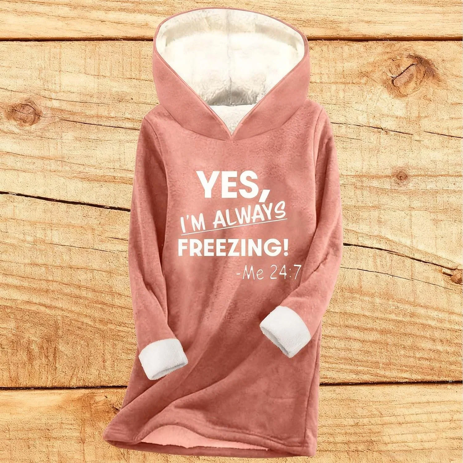 Женское худи с принтом Yes I'm Always Freezing Me 24:7, розовый — фото 3