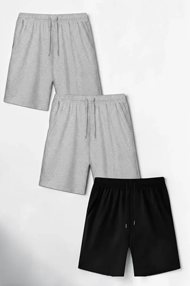 Детские шорты для девочек хлопковые комплект 3 шт Han Elegant, 2 Gray 1 Black