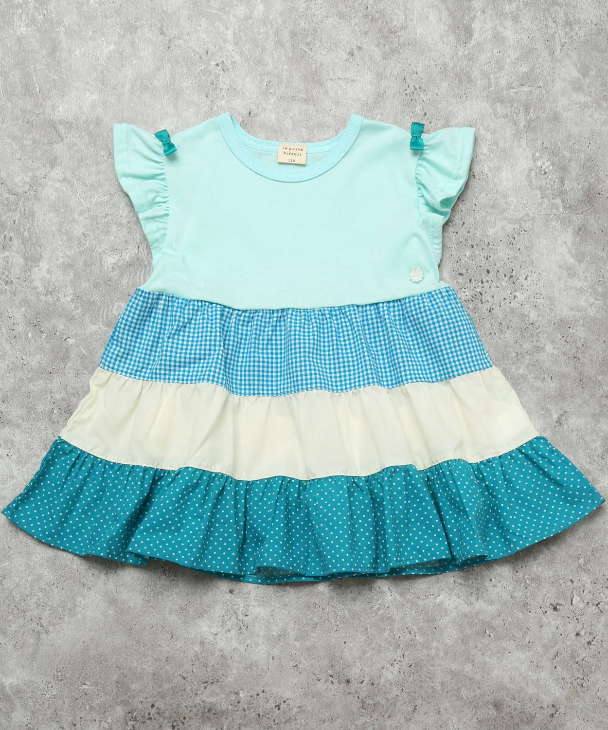 Детская туника с фриллами и тирольской отделкой, модель Multi Color Tiers, la poche biscuit, Сакс Блю