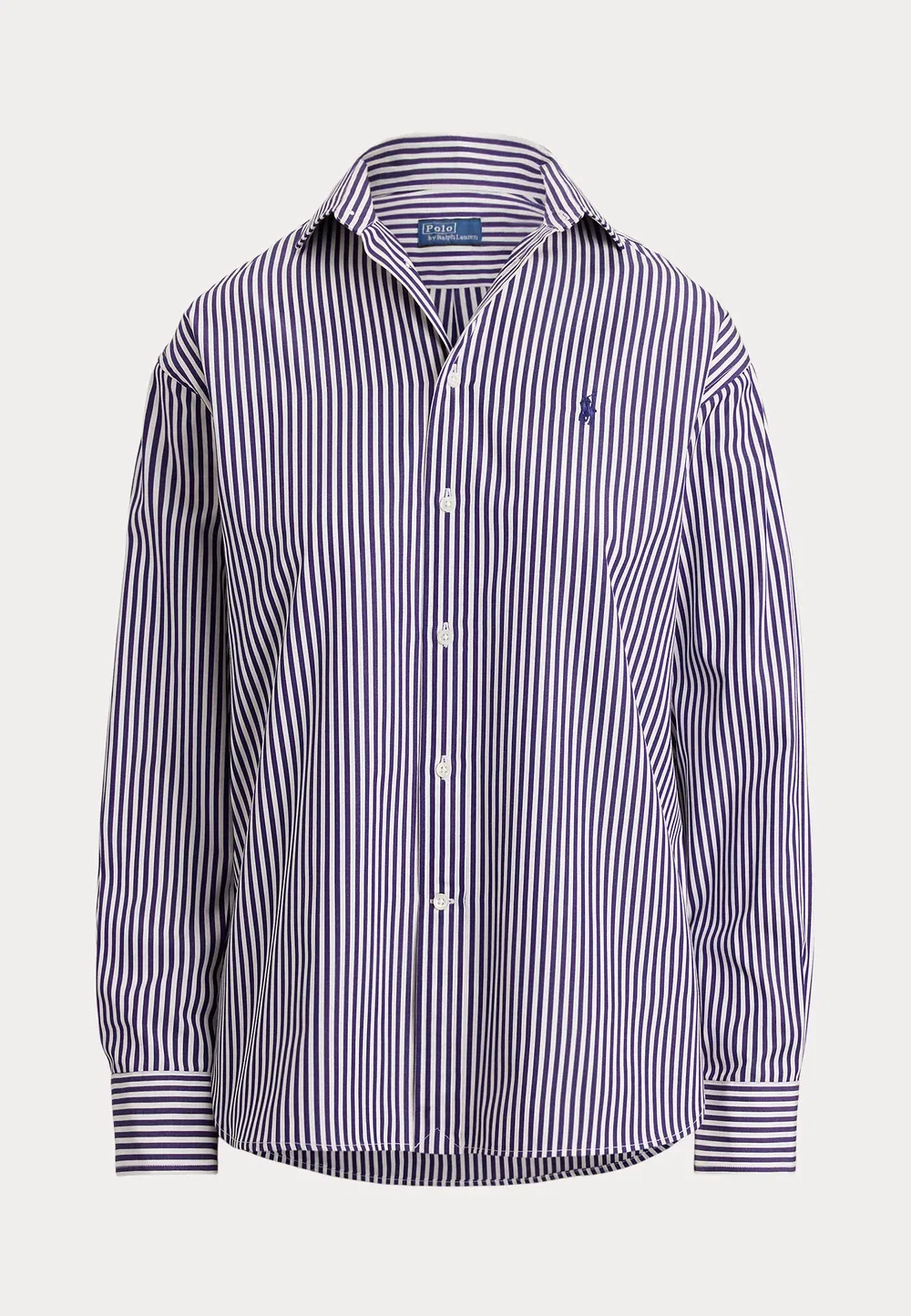 Свободная полосатая хлопковая рубашка - блузка на пуговицах Polo Ralph Lauren, Champion Purple/White — фото 4