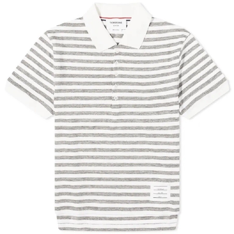 

Рубашка поло Thom Browne Striped Linen, светло-серый, белый