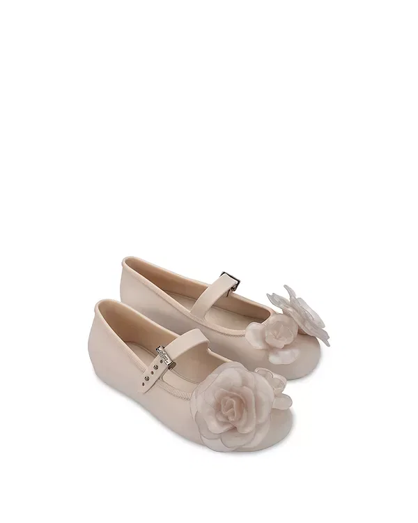 Детские балетки для девочек с цветочным декором Mini Melissa, бежевый