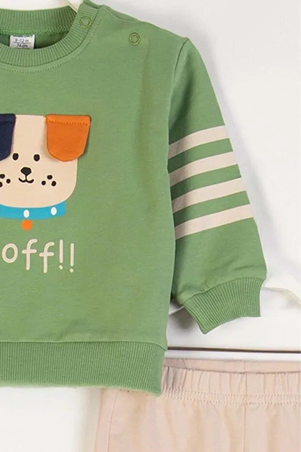 Детский спортивный костюм для мальчиков с принтом Dog Printed Ear Detailed Baby Boy Tracksuit Set Generic Brands, Green — фото 4