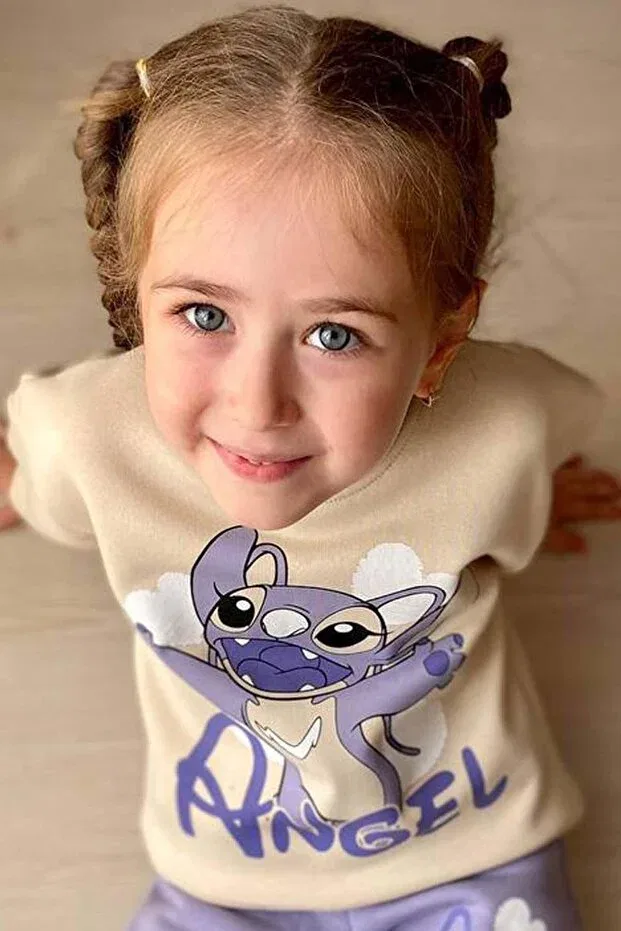 Детский комплект спортивного костюма для девочек с принтом Stitch Character and Angel Text Riccotarz, Lilac — фото 4