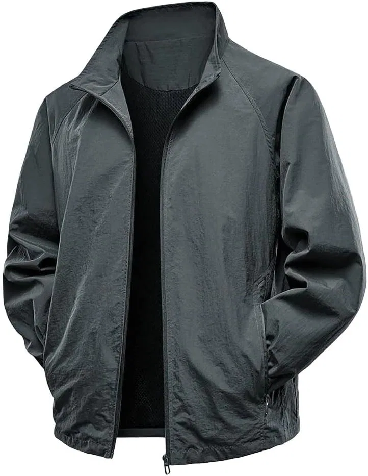 Мужская дышащая куртка с воротником-стойкой, модель Spring Jacket, тёмно-серый