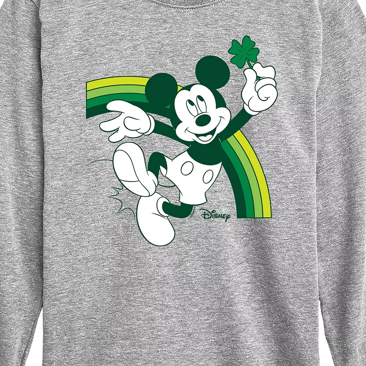 Детская футболка с длинным рукавом с принтом Mickey Green Rainbow Disney, Athletic Heather — фото 2