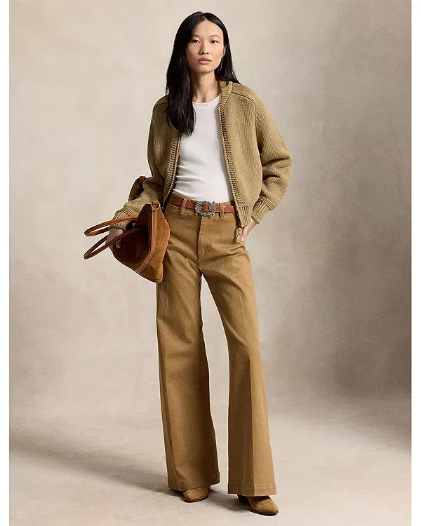 Женский свитер с длинным рукавом Full Zip Cardigan Ralph Lauren, Khaki — фото 2