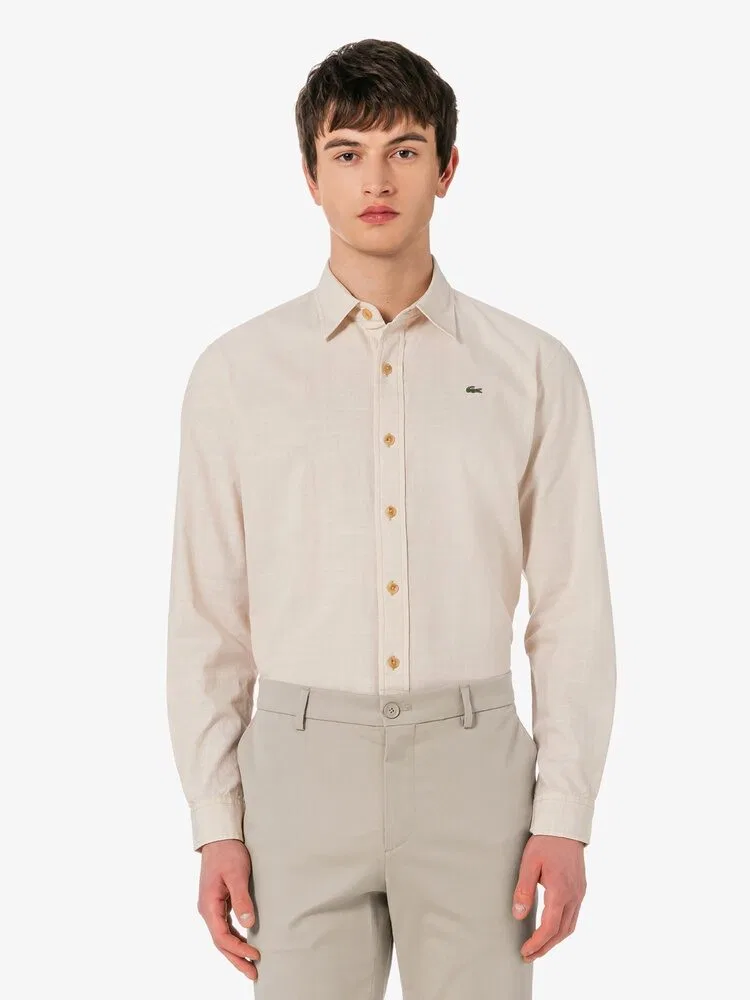 Рубашка с длинным рукавом Shambray LACOSTE, Beige — фото 4
