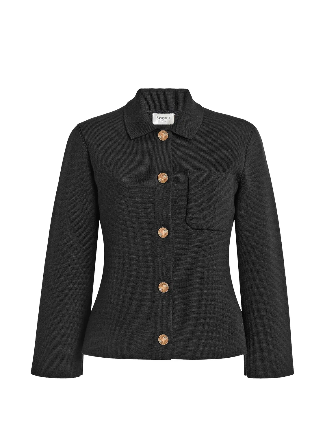 Шерстяной кардиган с воротником поло Saint Laurent, черный