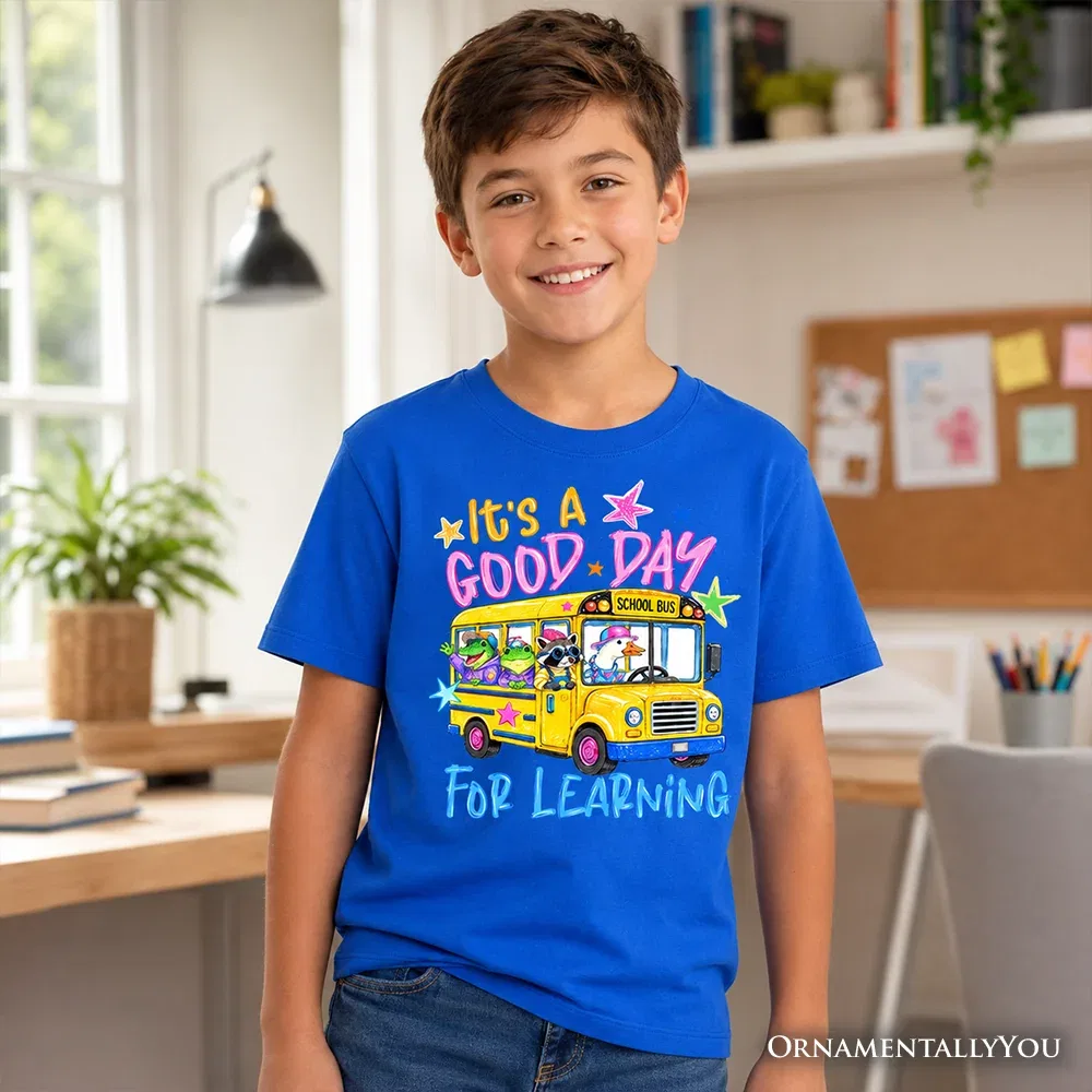 Детская футболка для мальчиков с принтом школьного автобуса Back to School Tee OrnamentallyYou, Royal