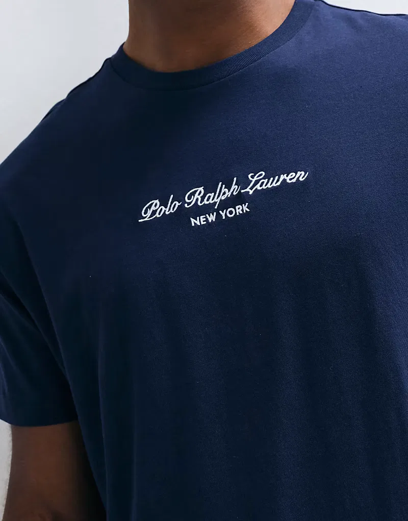 Футболка Polo Ralph Lauren NY с принтом в виде надписи, темно-синяя — фото 4
