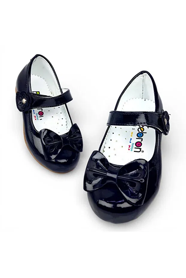 Детские балетки для девочек с бантом Beebron, Patent Leather Black
