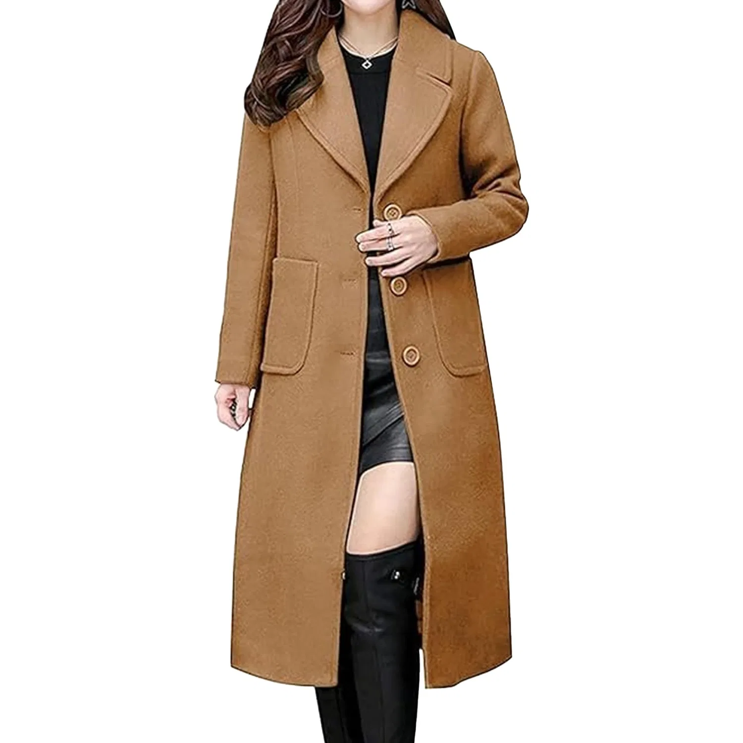 Женское зимнее пальто с лацканами Classic Office Coat, Cammello