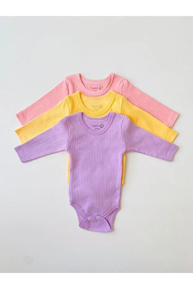 Детское боди-комбинезон для девочек хлопковый набор 3 предмета Basics Fiyonk Bebe, Asorti — фото 2