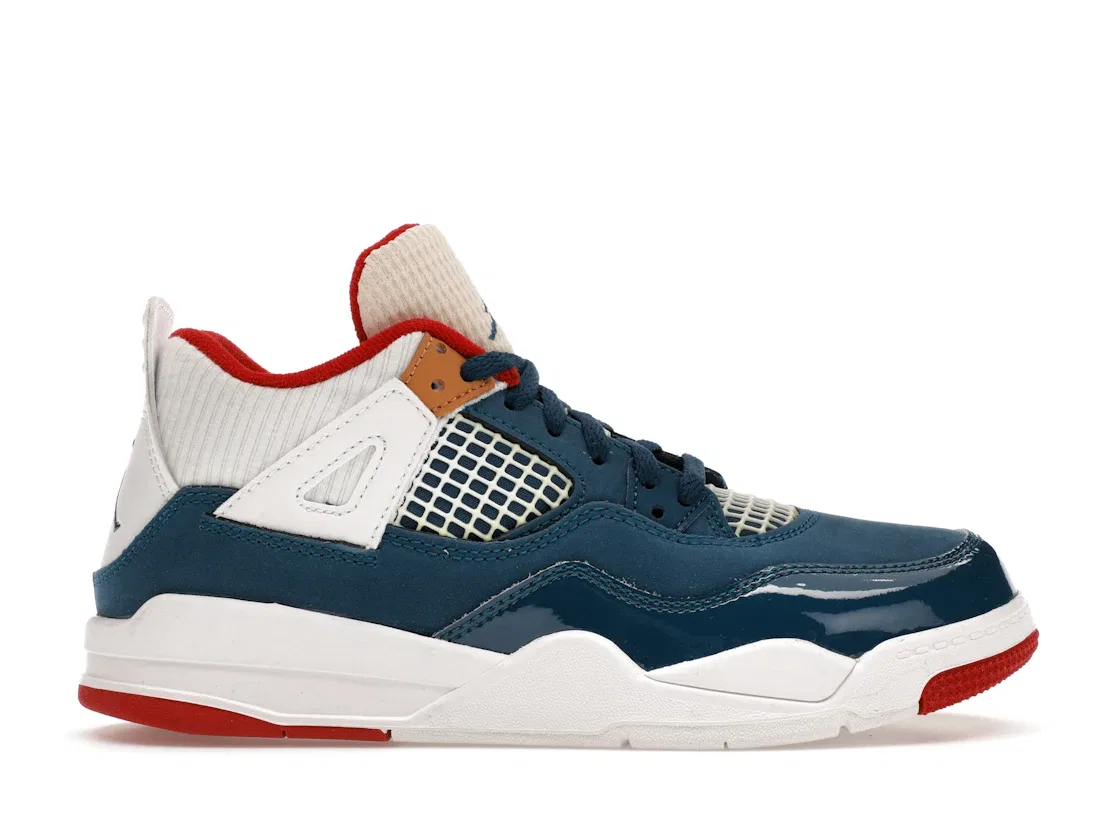 Детские кроссовки с ключевой характеристикой с принтом Jordan 4 Retro Jordan, French Blue/White/Gym Red/Pearl White