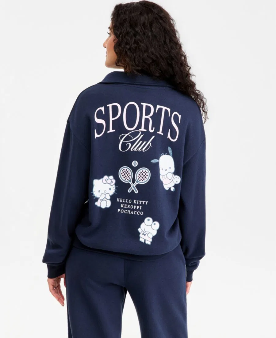 Свитшот с воротником-хомутом и принтом Hello Kitty с четвертью молнией Love Tribe, Navy Blazer — фото 2