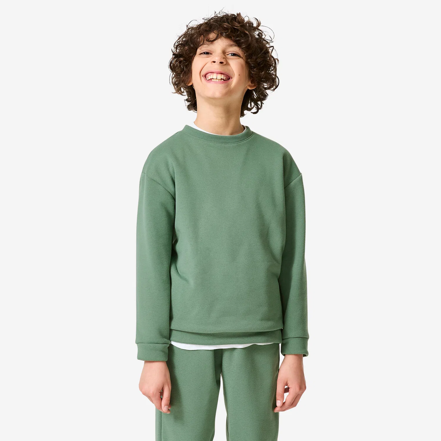 Детский спортивный костюм из футера Trainingsanzug Kinder French Terry atmungsaktiv - grun Decathlon, Цвет Eukalyptusgrun — фото 2