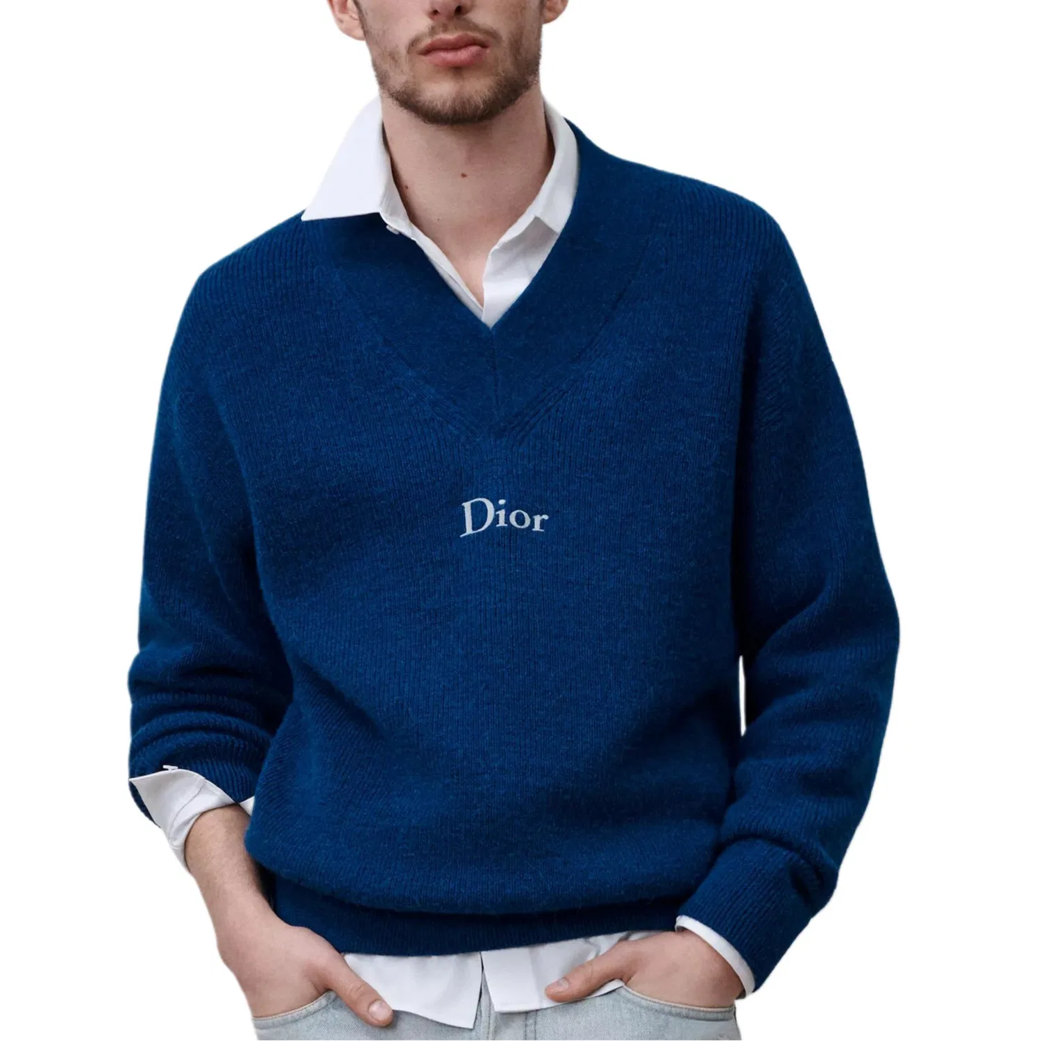 Мужской свитер с V-образным вырезом Moderate, DIOR, Blue — фото 3