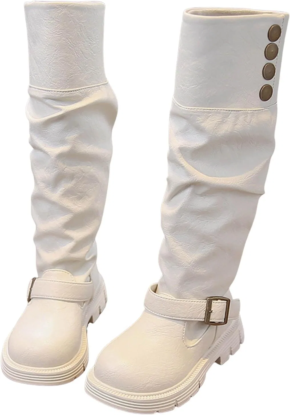 Детские сапоги для девочек с ремешком и пряжкой Slouch Boots, White — фото 4