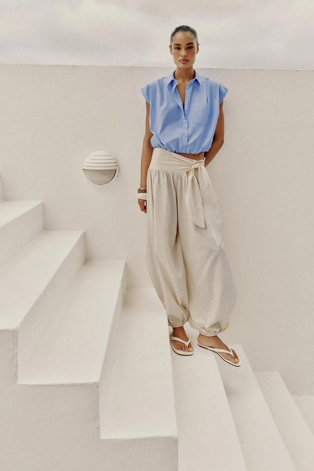 Укороченная рубашка с воздушным шаром ZARA, Light Blue