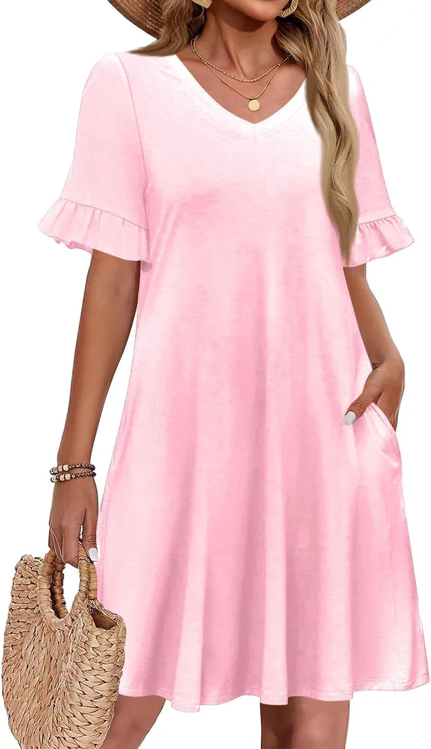 Женское летнее платье миди Casual, Pink