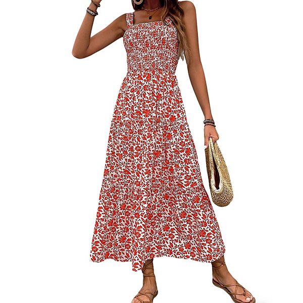 

Женское летнее повседневное платье-макси с квадратным вырезом и тонкими бретелями Clearflower, Orange