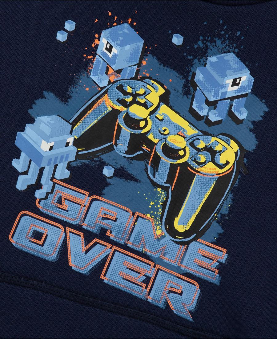 Детская флисовая толстовка с капюшоном "Хаски" Lands' End, Deep sea navy game over — фото 2