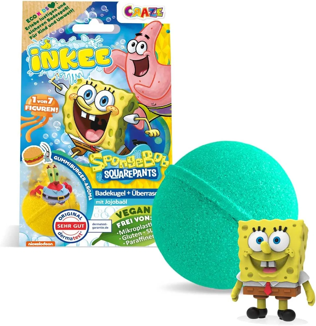 Бомбочка для ванны с сюрпризом SpongeBob, INKEE, 80 г, Burgergummi