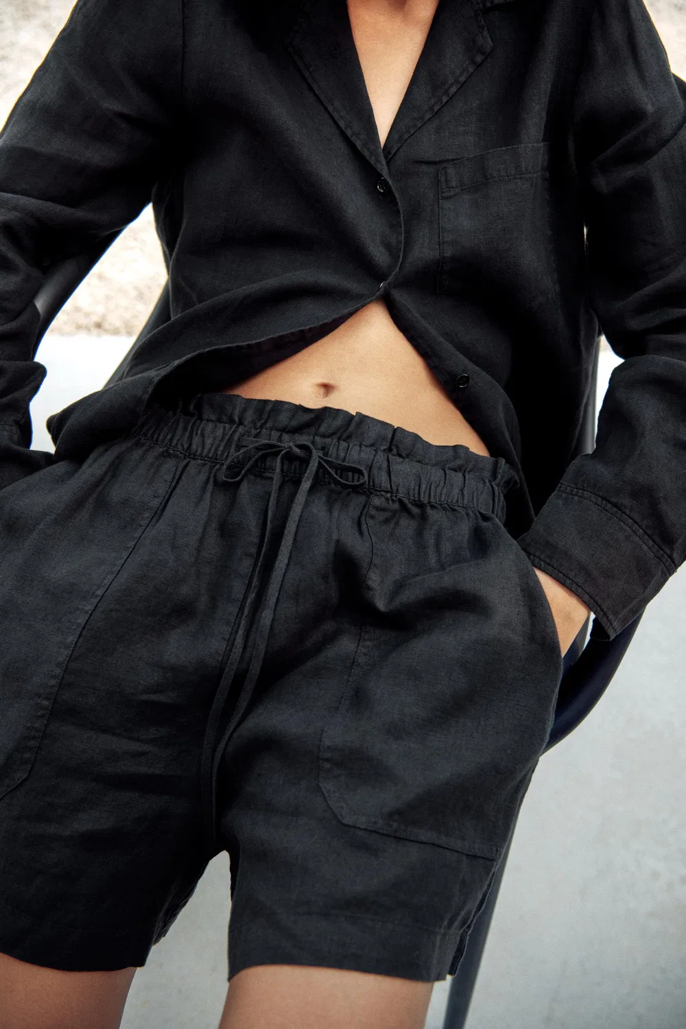 Шорты из 100% льна из коллекции ZW. ZARA, Black — фото 3