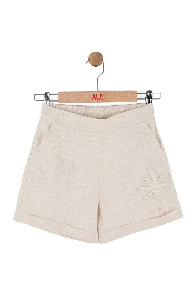 Детские шорты для девочек хлопковые N&K girl 51358-palmiye embroidered Nk Kids, Cream — фото 3