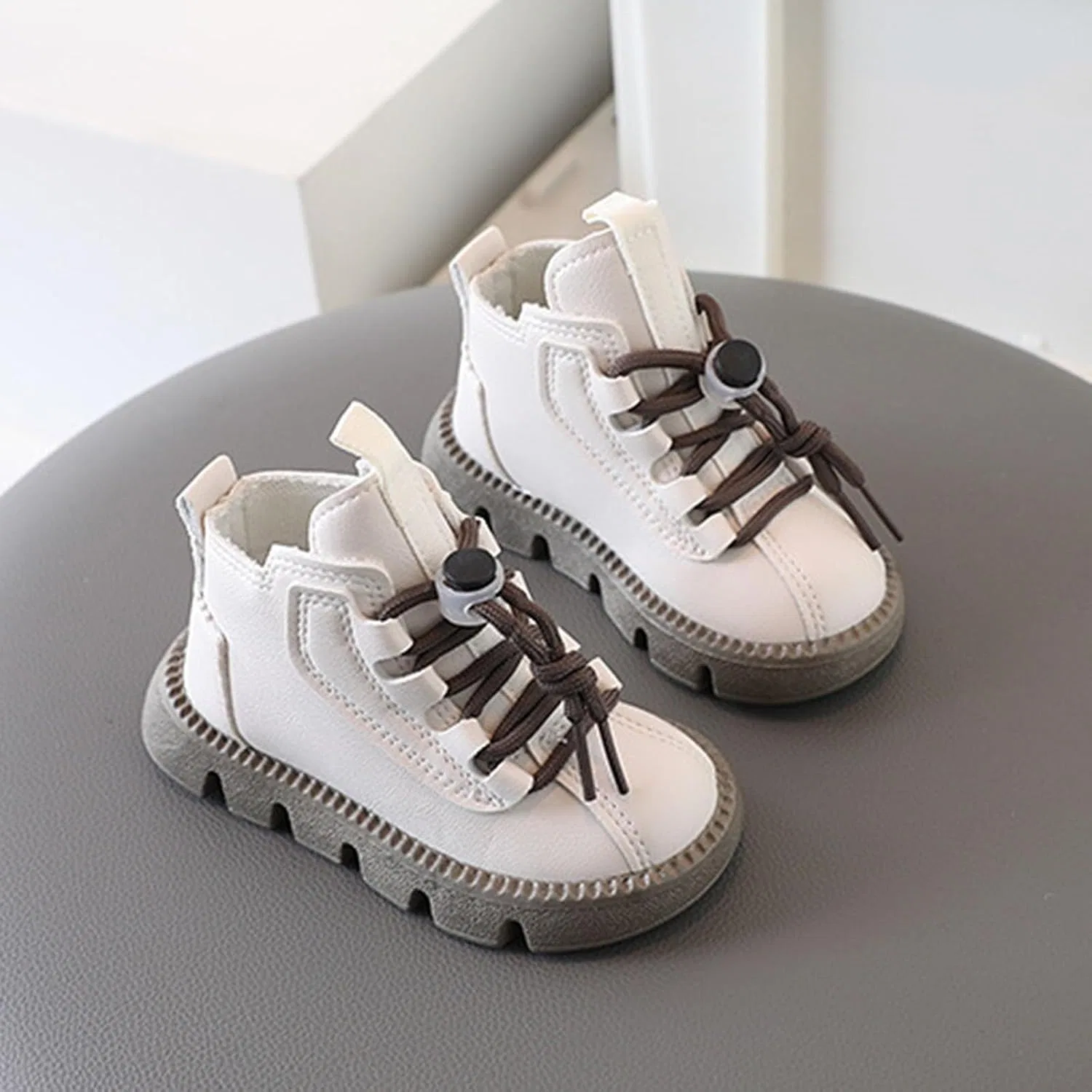 Детские ботинки для девочек на шнуровке с мехом SHOPESSA, Beige — фото 3