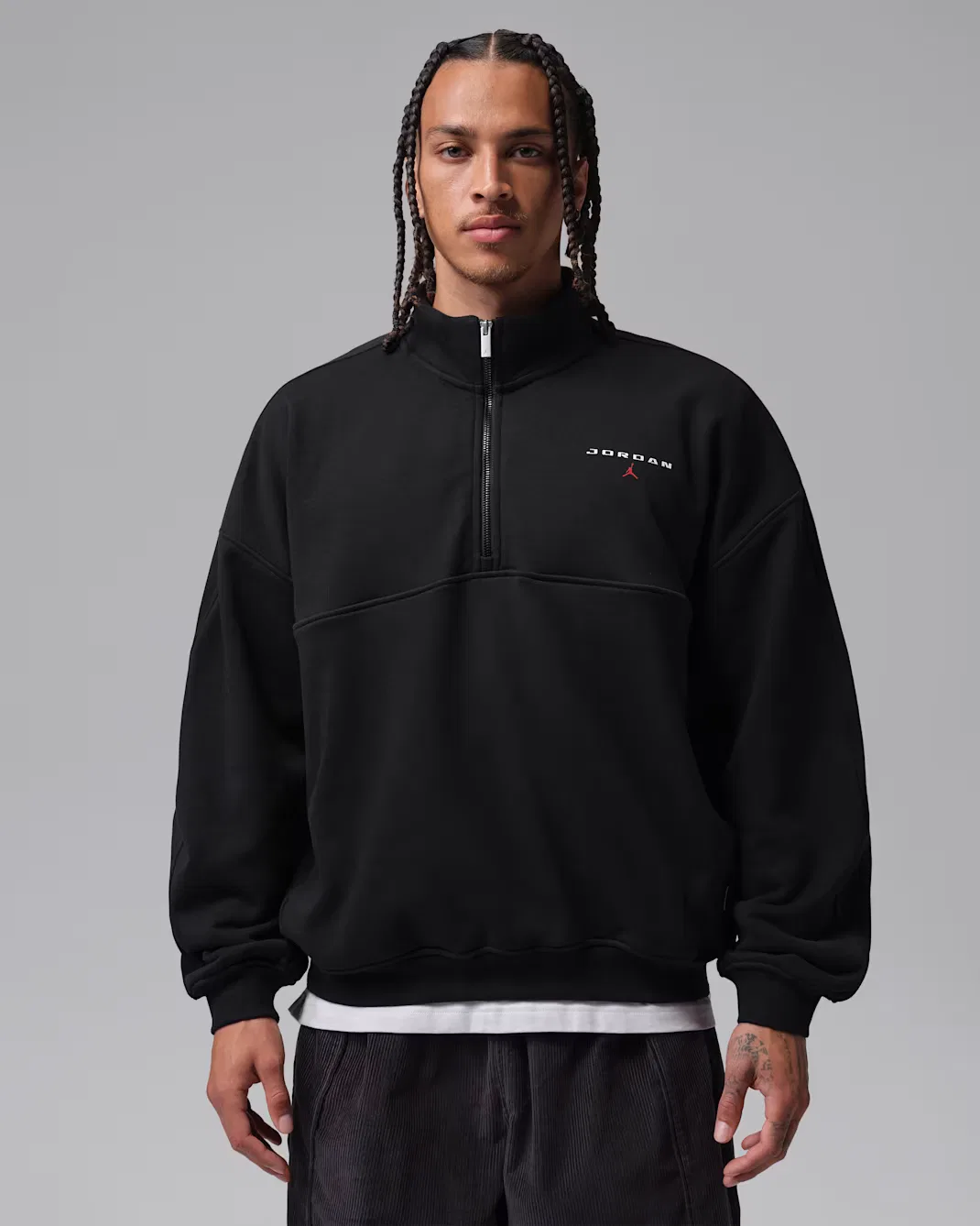 Мужская футболка с застежкой-молнией на четверть длины Jordan Flight Fleece, Black