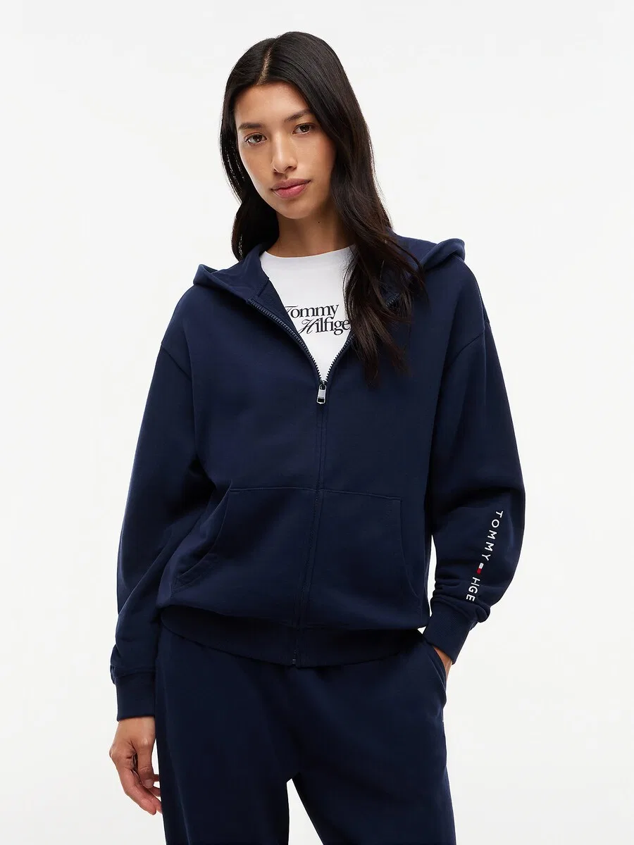 Худи на молнии TOMMY HILFIGER 'Essential Terry' темно-синего цвета