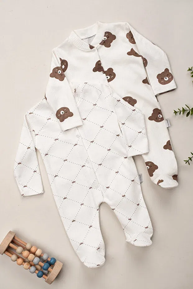 Детский комплект боди-комбинезонов для мальчиков хлопковый с принтом Defne Lina Baby, Beige — фото 3