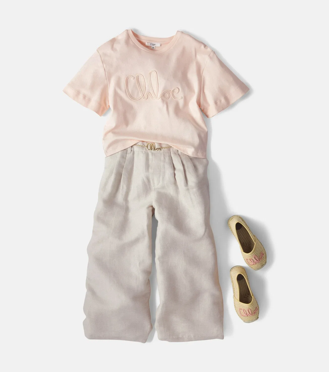 Брюки льняные с косыми карманами Chloé Kids, розовый — фото 2