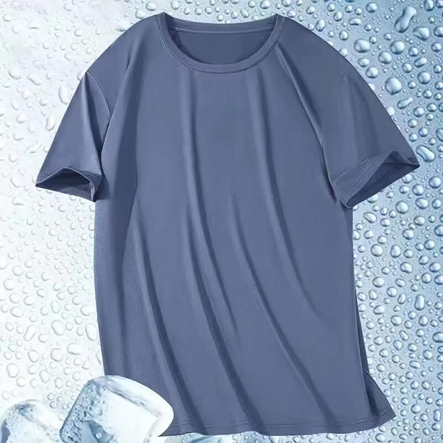 Мужская беговая футболка Athletic Solid Color Mesh Round Neck, A-dark Blue — фото 2