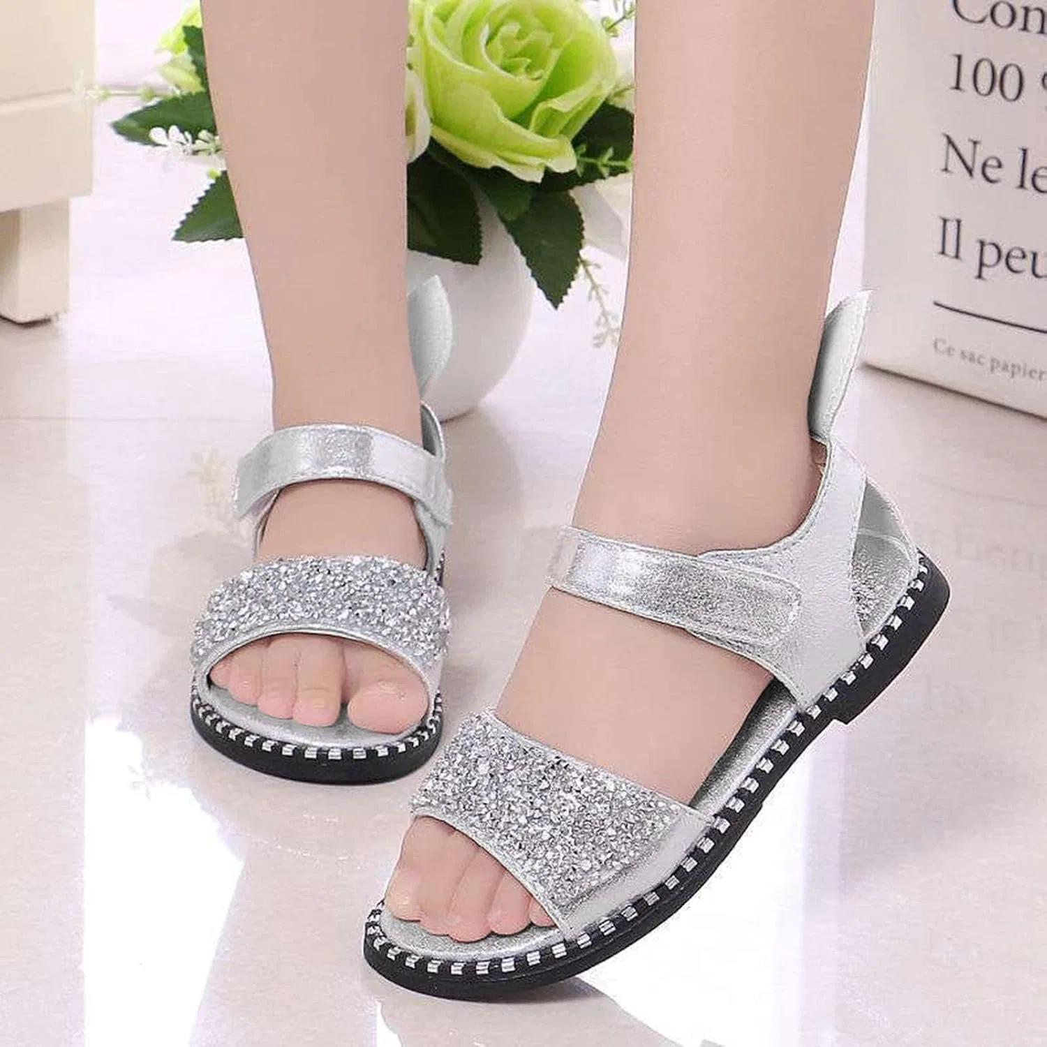 Детские балетки для девочек без застежки Scuff Slippers, Silver — фото 2