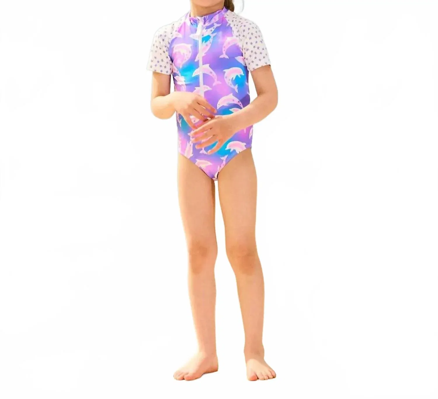 Детский слитный купальник для девочек с защитой UPF 50+ Airbrush Dolphins Hatley, фиолетовый