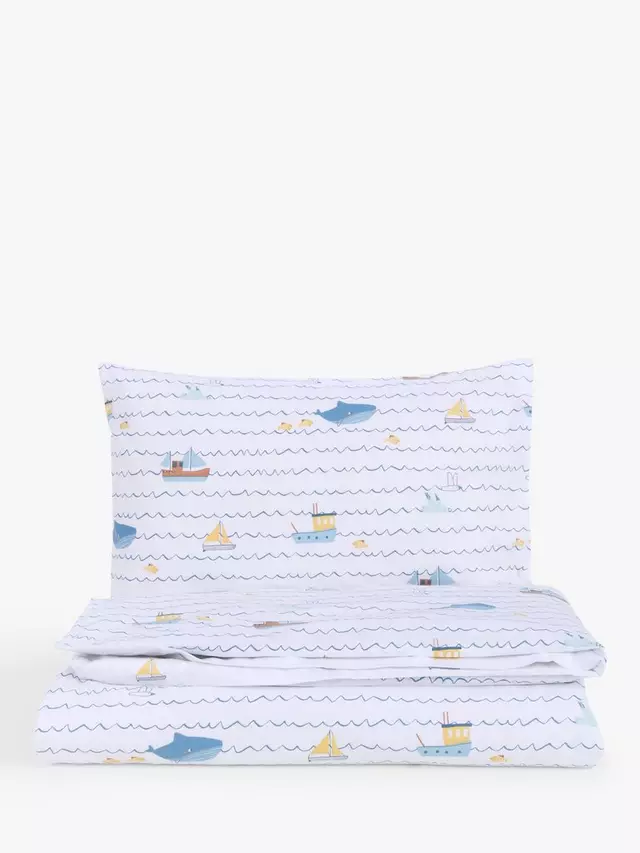 

Пододеяльник и наволочка John Lewis Sail Away Print Reversible Toddler Pure Cotton, разноцветный