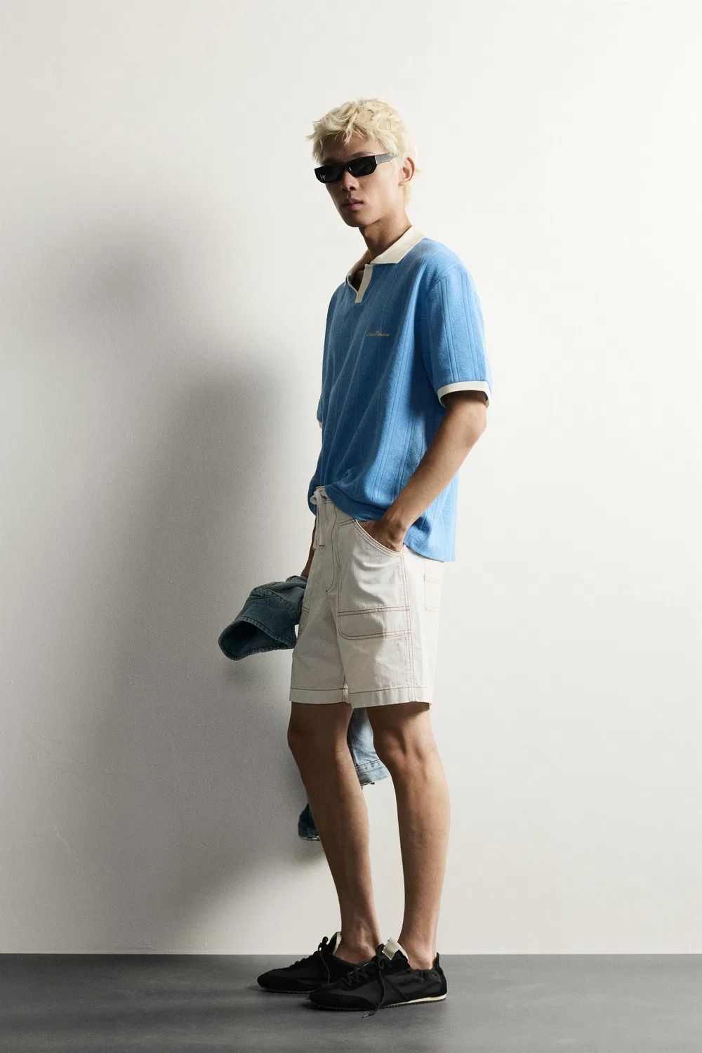 Поло свободного кроя с вышитым текстом. ZARA, Light blue — фото 4