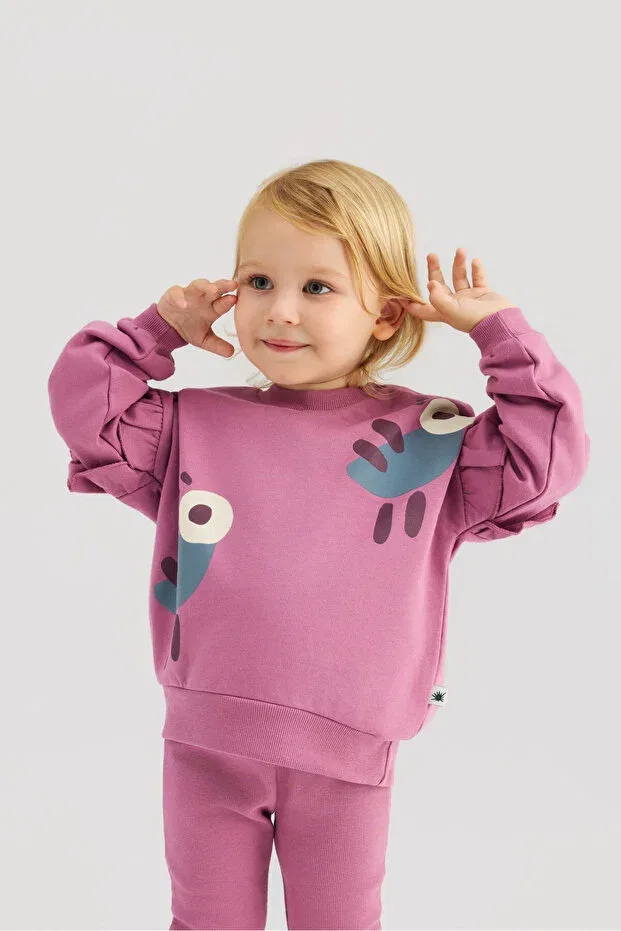 Детское платье-свитшот для девочек хлопковое Frills sweatshirt Little Yucca, Dark Pink