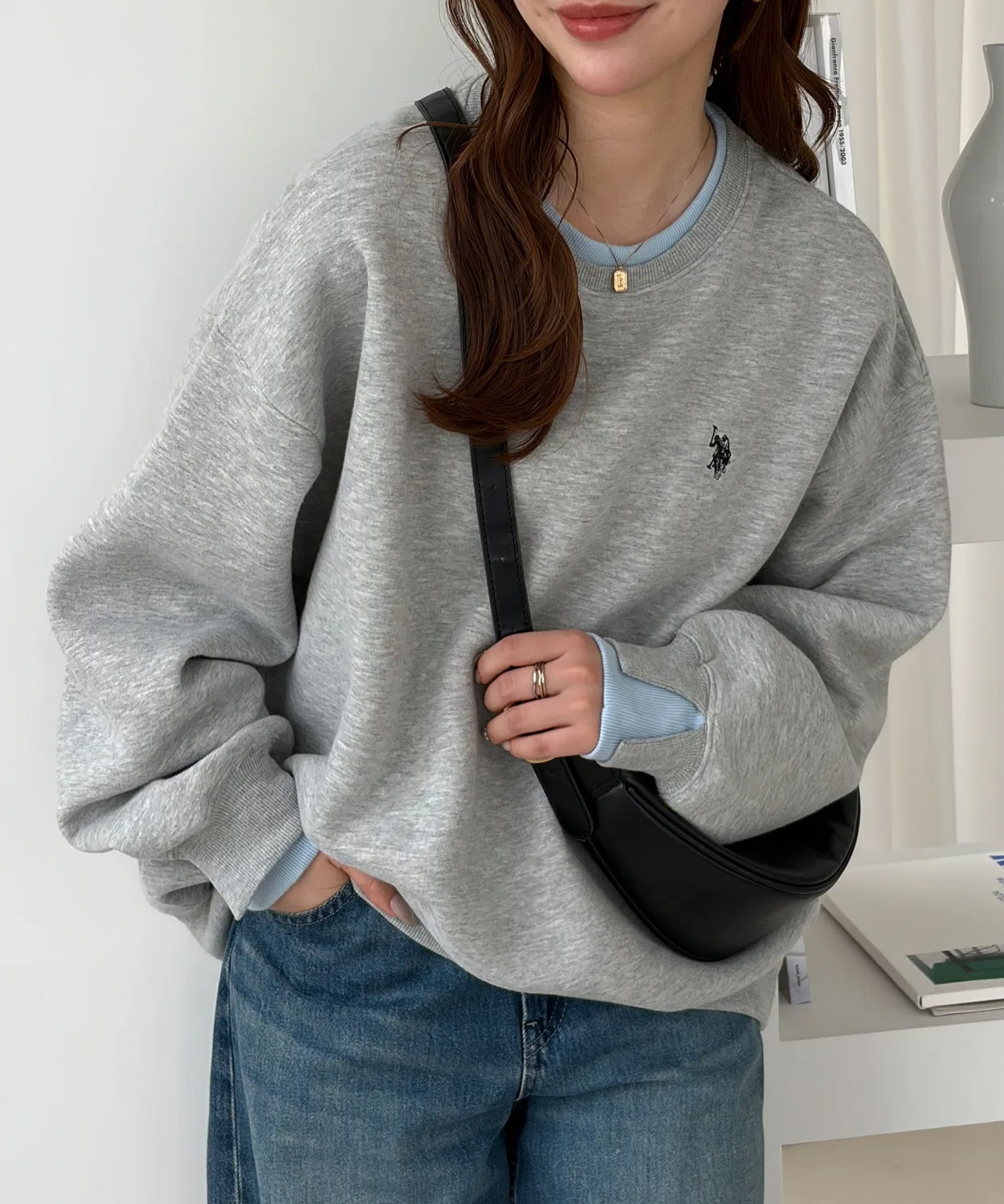 Женский свитшот с длинным рукавомс принтом U.S. POLO ASSN., Heather Gray