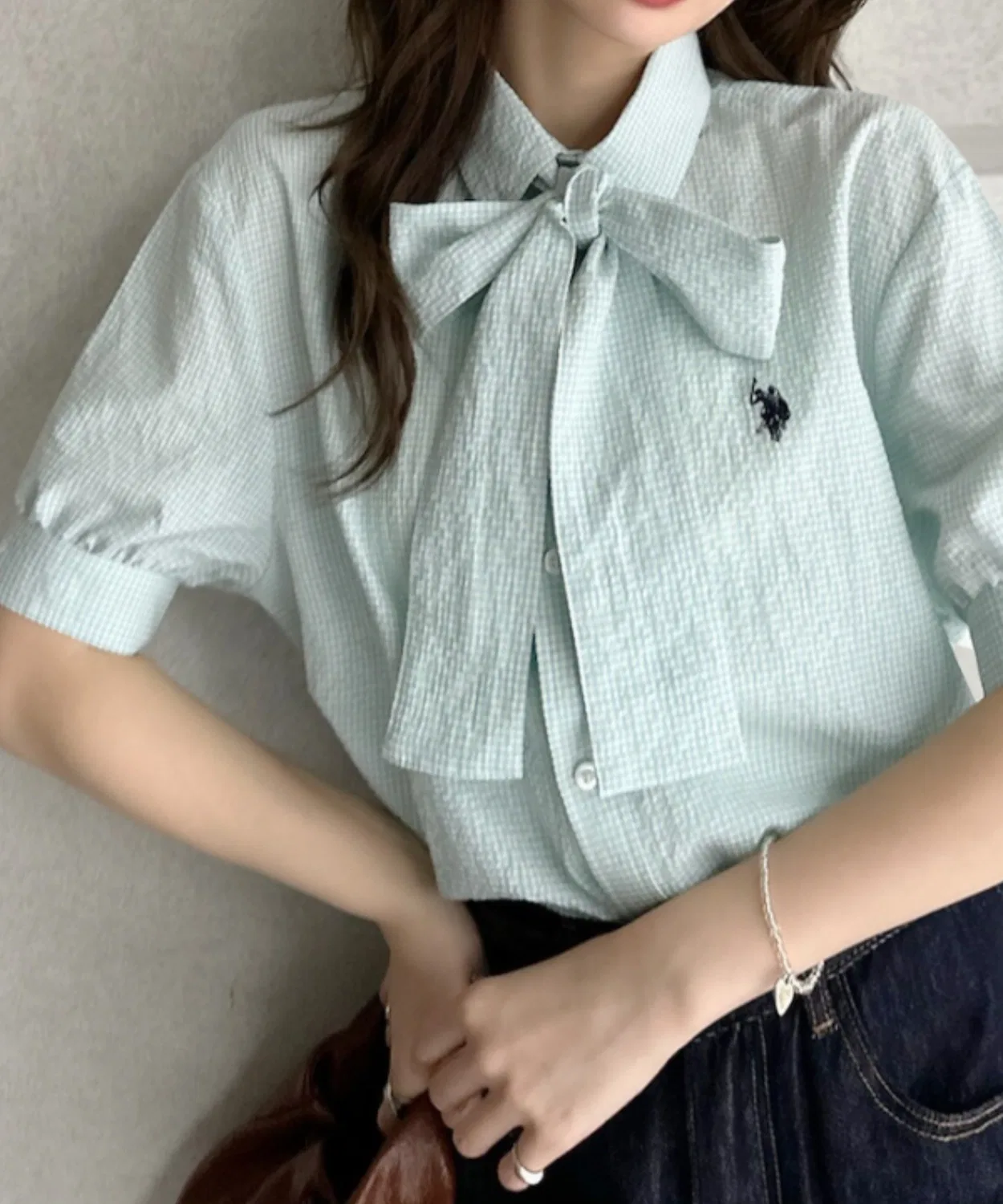 Женская блуза с бантом и коротким рукавом U.S. POLO ASSN., Blue — фото 2