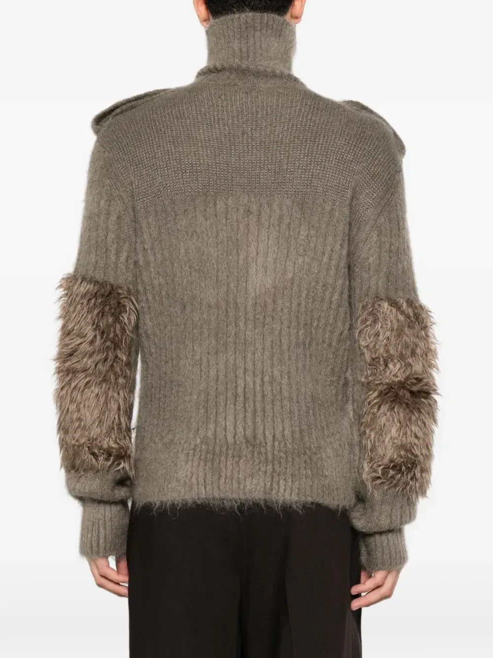 Свитер с погонами и отделкой из искусственного меха BURBERRY, бежевый — фото 4