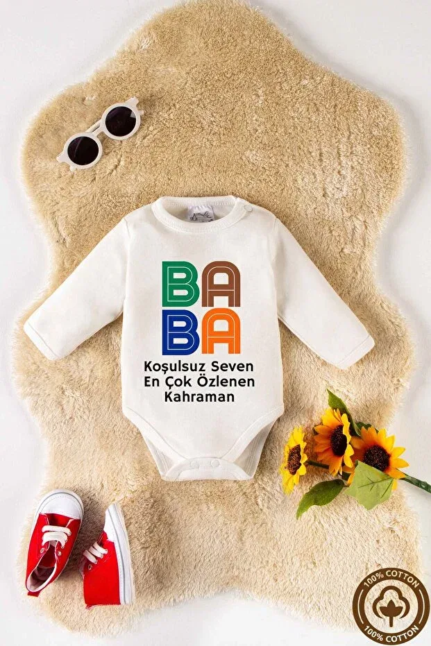 Детское боди с длинным рукавом с принтом Dad Miniel Organic, Ecru — фото 3