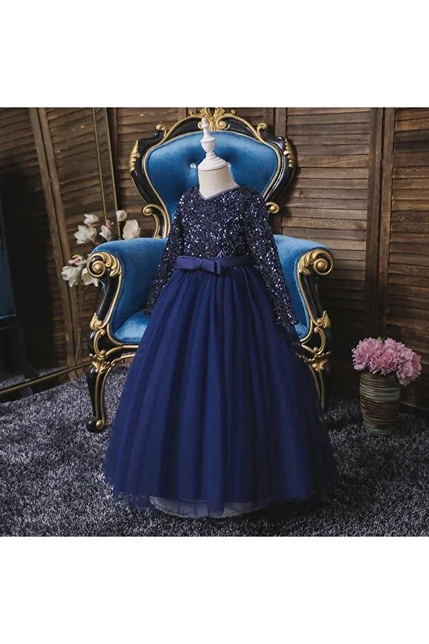 Детское платье для девочек с пайетками Mashotrend, Navy Blue — фото 2