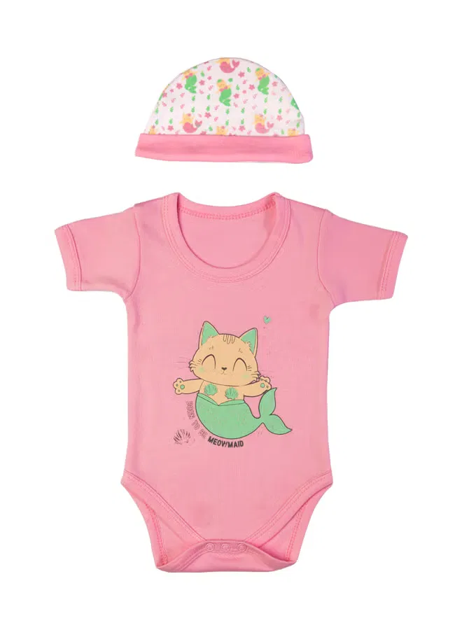 Комплект из 5 предметов с принтом Meowmaid Babies Basic, розовый — фото 4