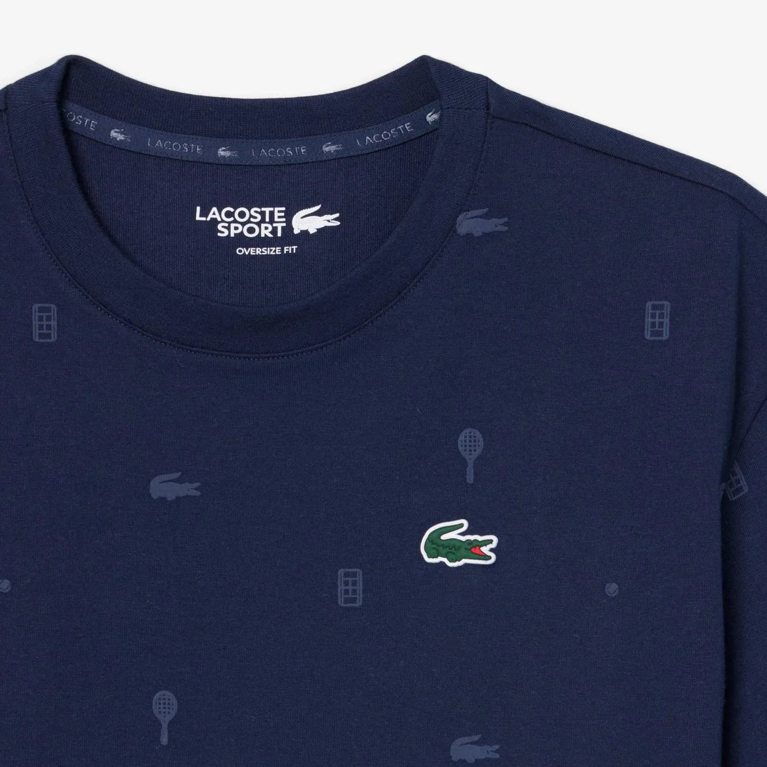 Женская футболка укороченная с принтом Cropped Allover Print Tee Lacoste, темно-синий — фото 3