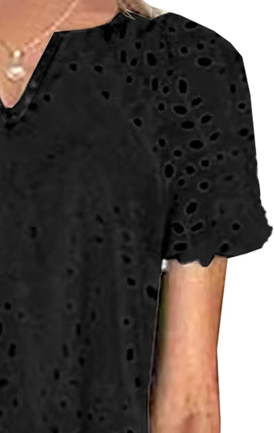 Женское платье-трапеция с принтом, Maxi Long Dresses for Women 2025 Trendy Short Sleeve Eyelet Tshirt Dress Notch Neck Midi Tunic Dress with Pocket, чёрный — фото 4